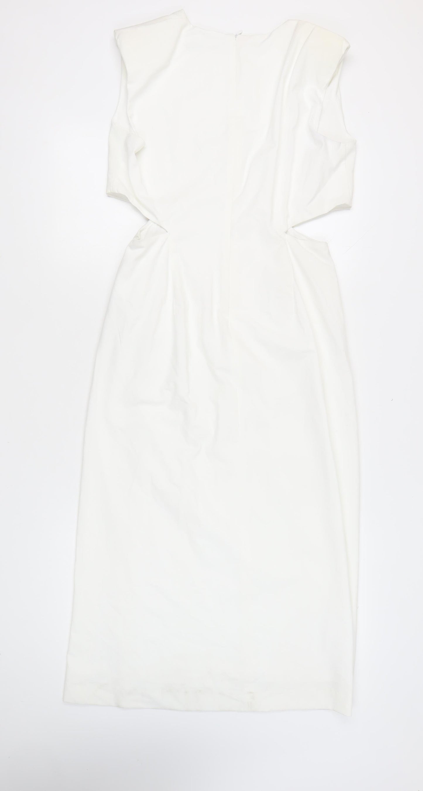Zara Women White Midi Sheath Dress Size 14 Sleeveless Formal