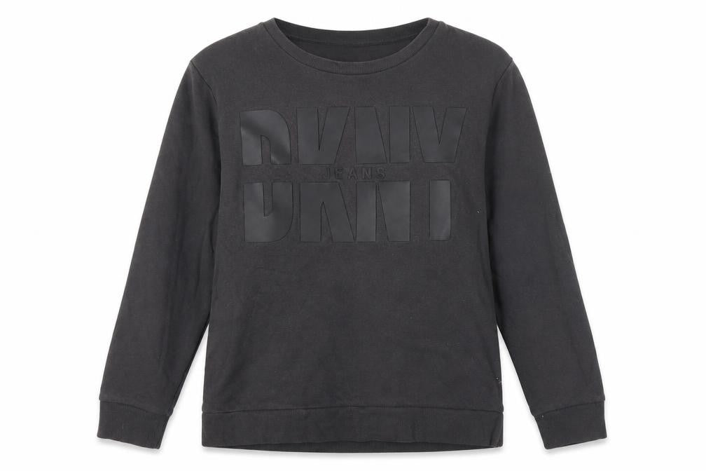Front view of DKNY Jeans Women’s Black Sweatshirt Medium Pullover Logo Cotton Blend