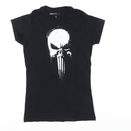 Absolute Cult Womens Black Cotton Comic Skull T-Shirt Size S