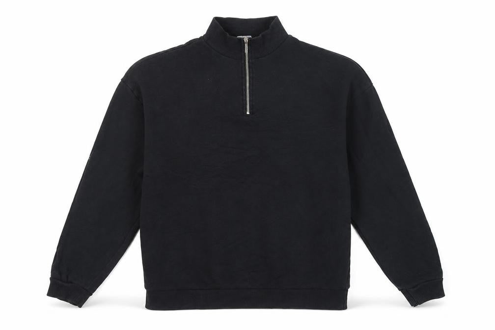 Front view of ASOS DESIGN men’s black xl sweatshirt 1/4 zip mock neck pullover