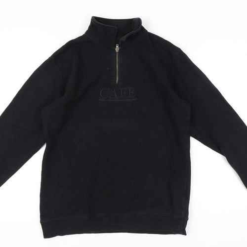 Cafe Mens Black Medium 1/4 Zip Sweatshirt High Neck Skateboarding