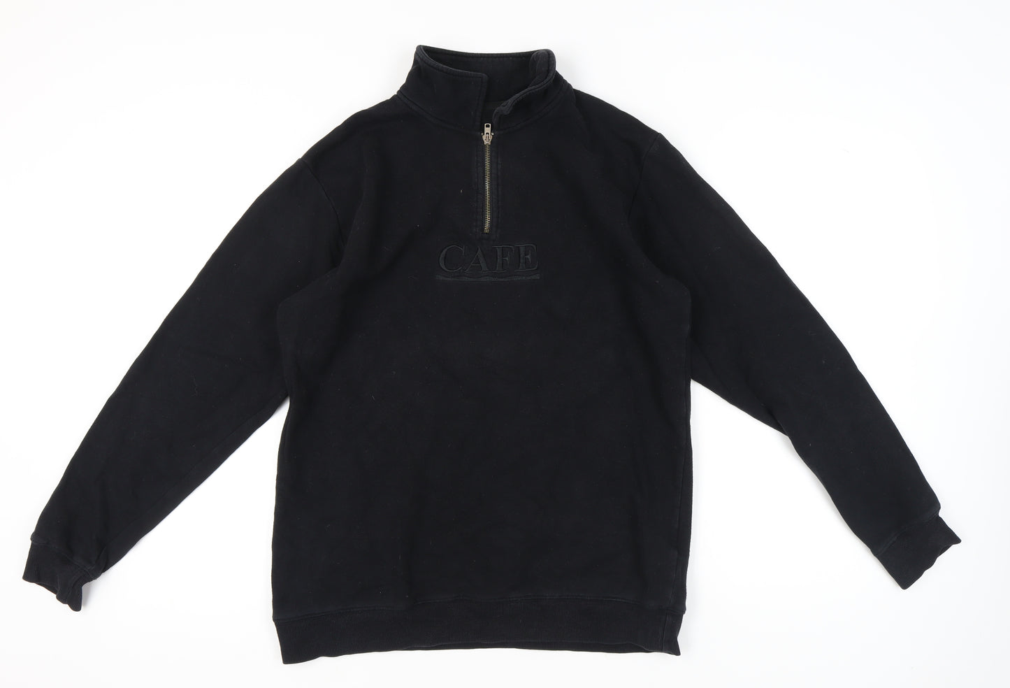 Cafe Mens Black Medium 1/4 Zip Sweatshirt High Neck Skateboarding