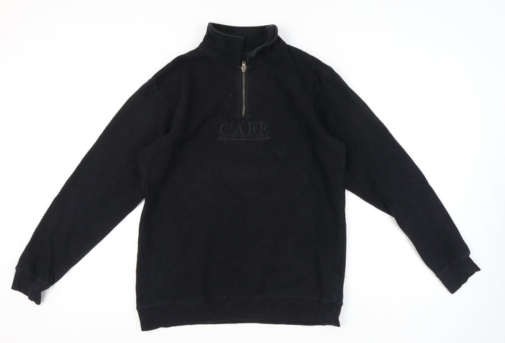 Cafe Mens Black Medium 1/4 Zip Sweatshirt High Neck Skateboarding