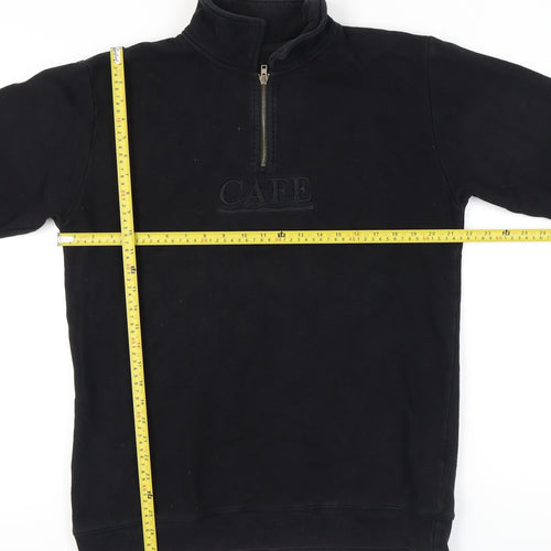 Cafe Mens Black Medium 1/4 Zip Sweatshirt High Neck Skateboarding