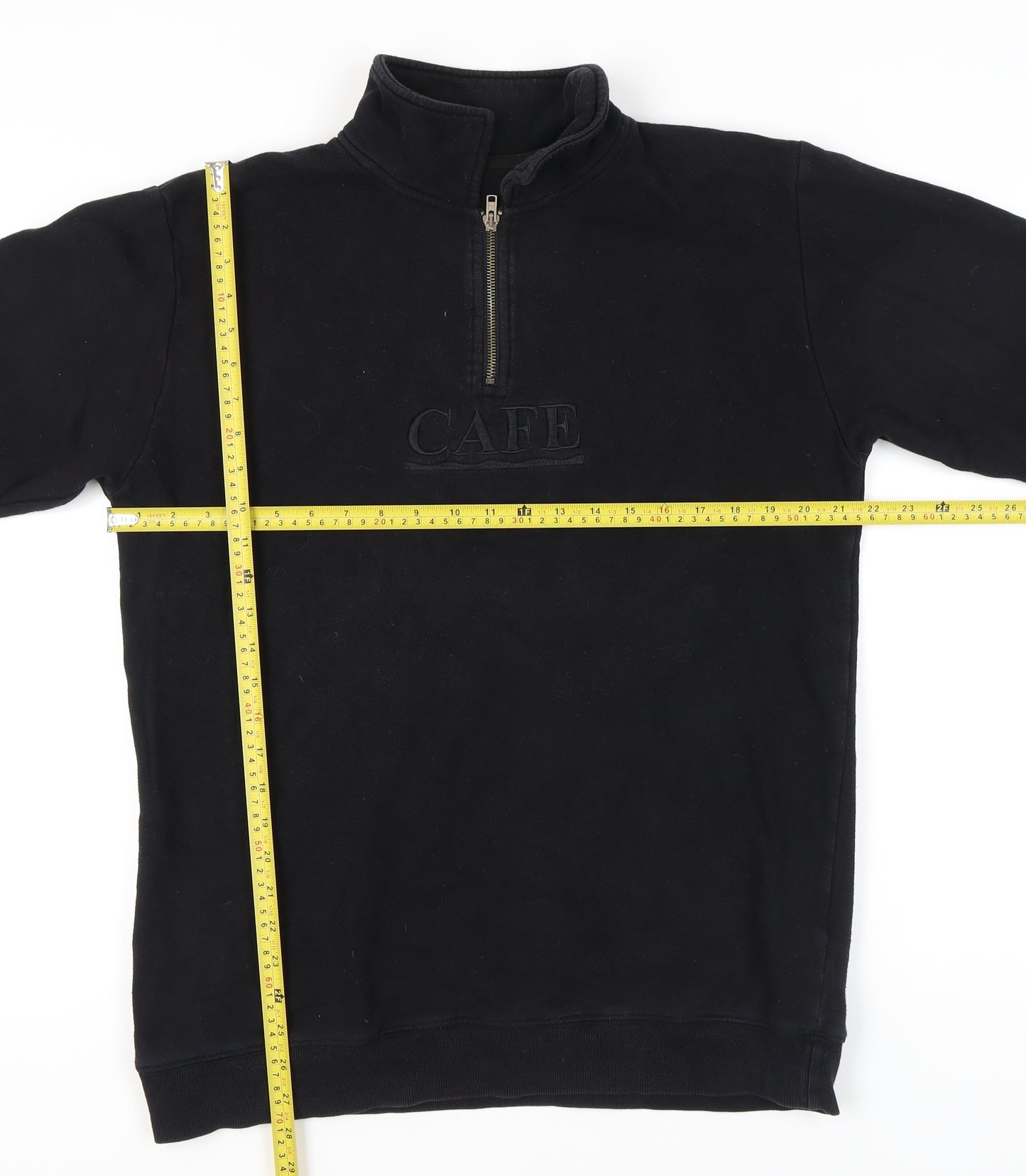 Cafe Mens Black Medium 1/4 Zip Sweatshirt High Neck Skateboarding