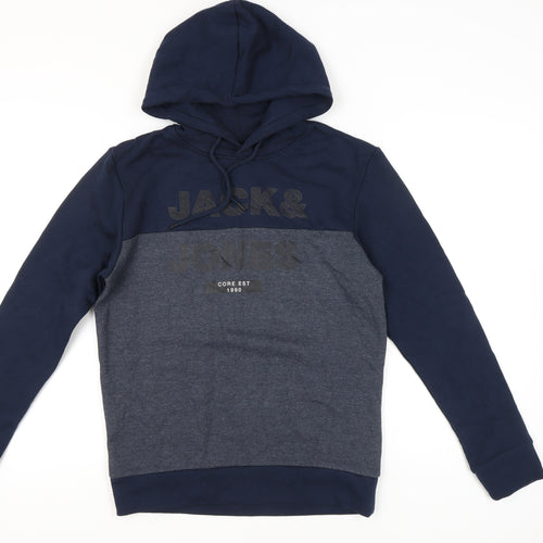 Jack & Jones Men’s Blue Pullover Hoodie Small Logo Graphic