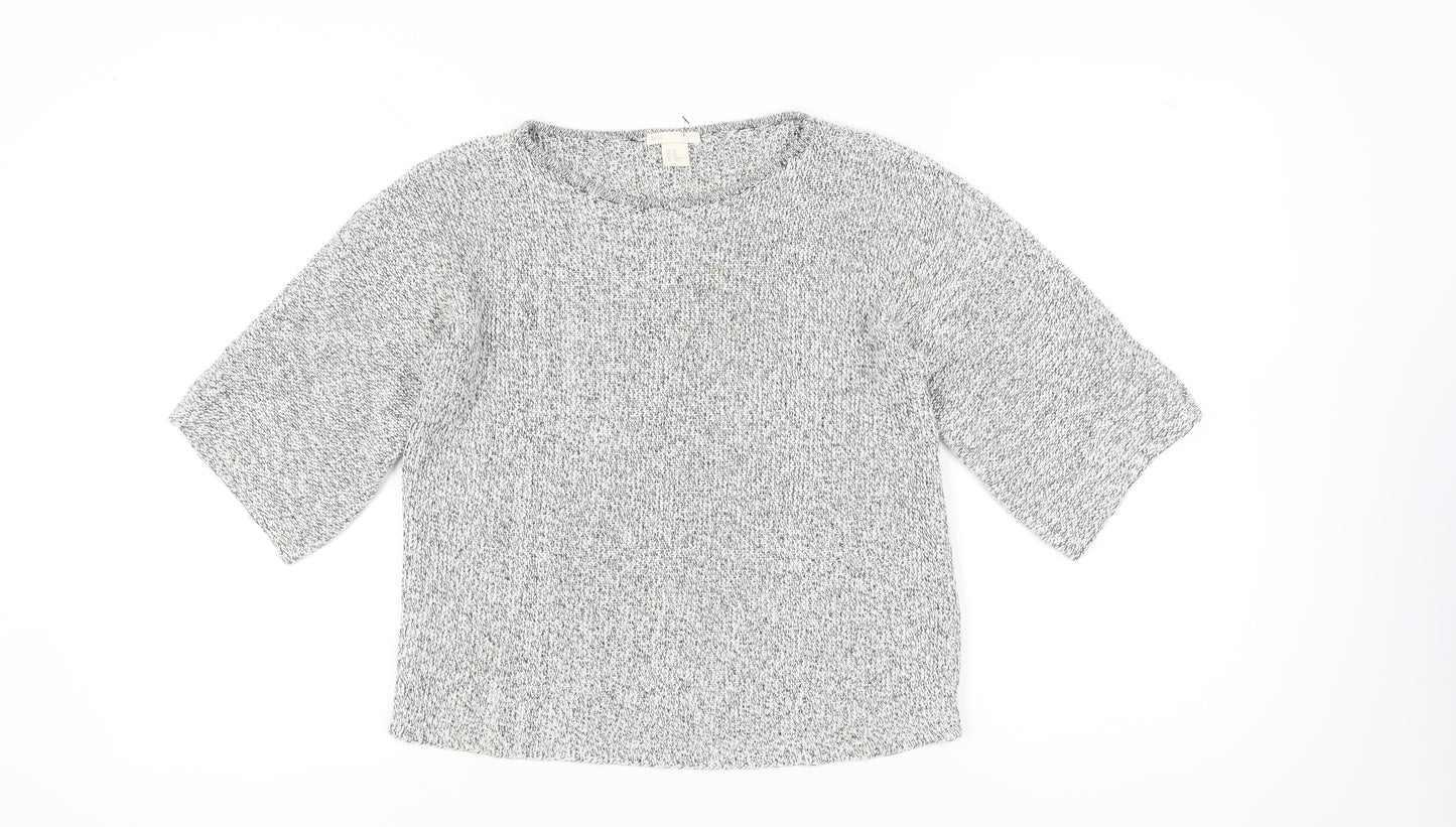 BASIC Womens Grey Chunky Knit Pullover Jumper XS 3/4 Sleeve