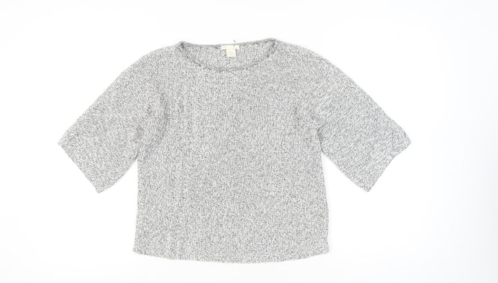 BASIC Womens Grey Chunky Knit Pullover Jumper XS 3/4 Sleeve