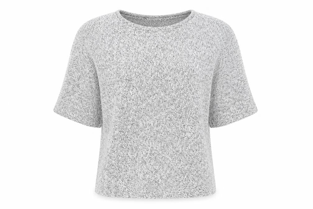 Front view of BASIC women’s grey chunky knit jumper xs 3/4 sleeve