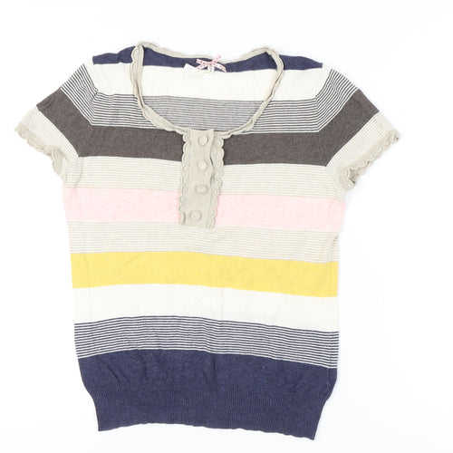 Next Women’s Striped Cotton T-Shirt UK 14 Multicoloured Scoop Neck