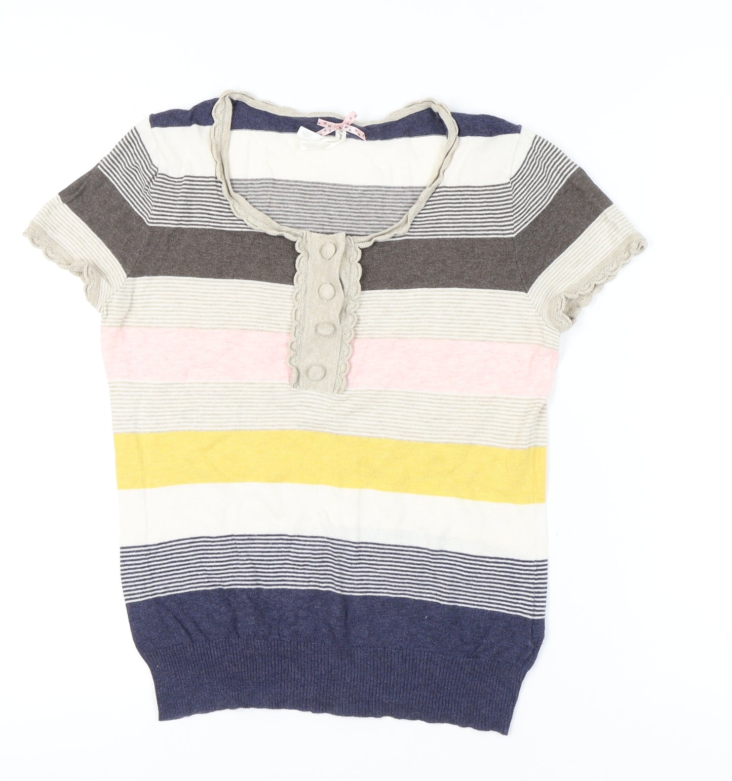 Next Women’s Striped Cotton T-Shirt UK 14 Multicoloured Scoop Neck