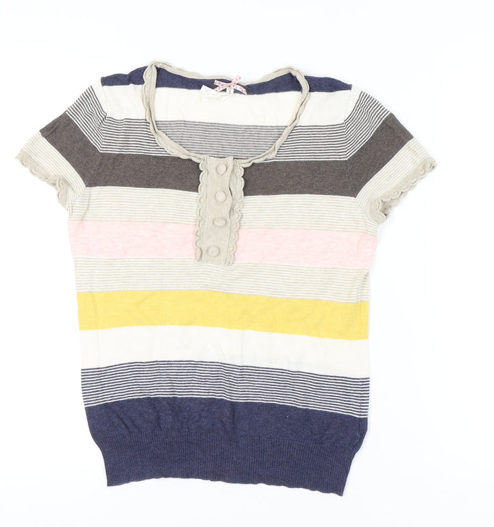 Next Women’s Striped Cotton T-Shirt UK 14 Multicoloured Scoop Neck