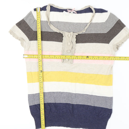Next Women’s Striped Cotton T-Shirt UK 14 Multicoloured Scoop Neck