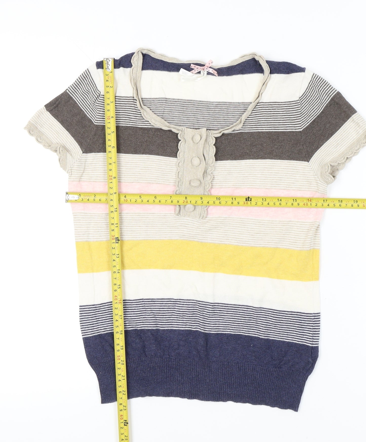 Next Women’s Striped Cotton T-Shirt UK 14 Multicoloured Scoop Neck