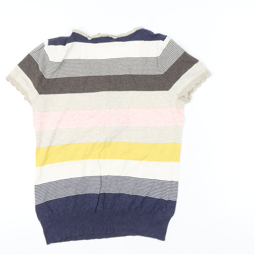 Next Women’s Striped Cotton T-Shirt UK 14 Multicoloured Scoop Neck