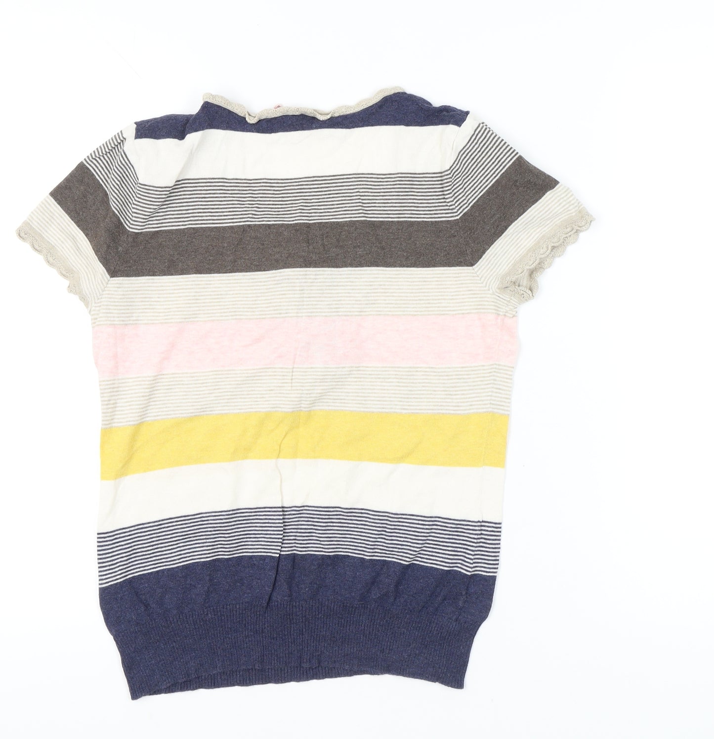 Next Women’s Striped Cotton T-Shirt UK 14 Multicoloured Scoop Neck