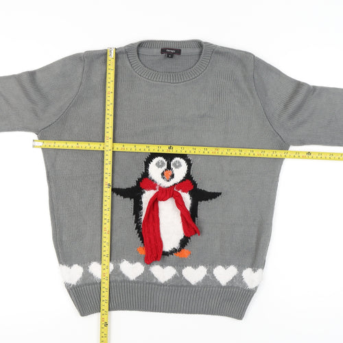 Therapy Women’s Grey Christmas Penguin Jumper Small Crew Neck Knit