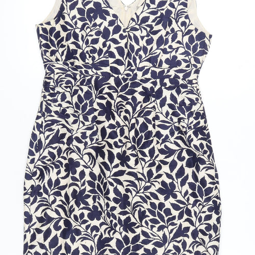 Jigsaw Women’s Blue Floral Sleeveless Sheath Linen Silk Dress Size 12