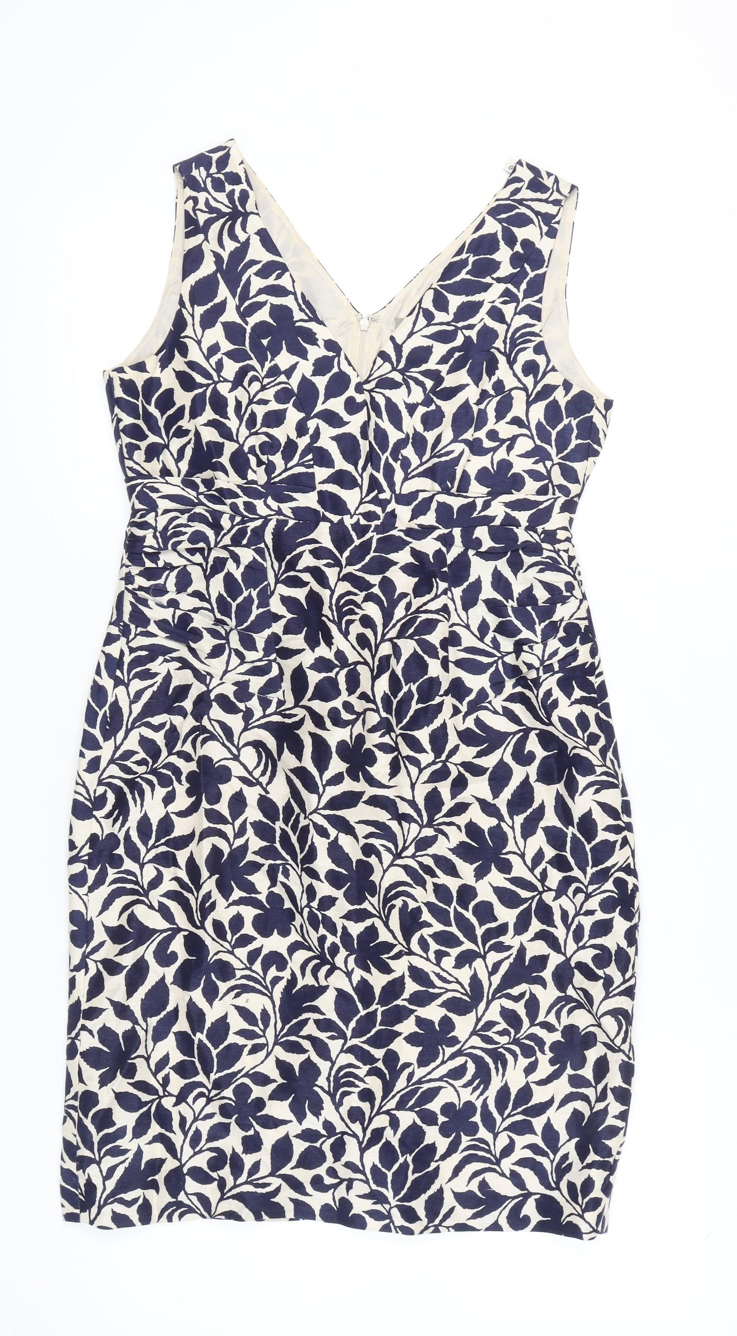 Jigsaw Women’s Blue Floral Sleeveless Sheath Linen Silk Dress Size 12