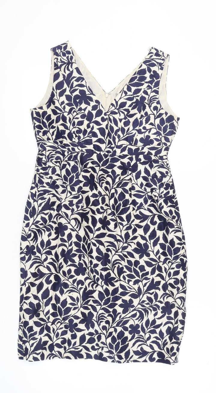 Jigsaw Women’s Blue Floral Sleeveless Sheath Linen Silk Dress Size 12