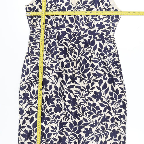Jigsaw Women’s Blue Floral Sleeveless Sheath Linen Silk Dress Size 12