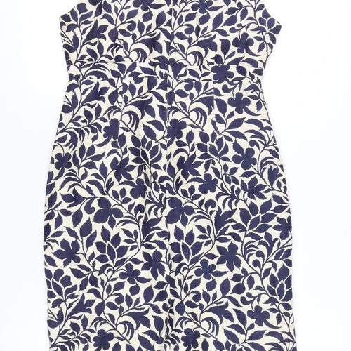 Jigsaw Women’s Blue Floral Sleeveless Sheath Linen Silk Dress Size 12