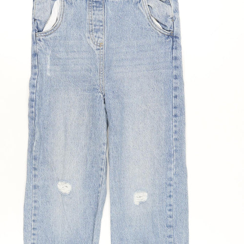 Little Kids Girls Blue Denim Dungarees Jeans 8-9Y Embroidered Floral