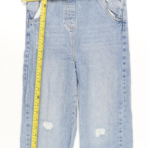 Little Kids Girls Blue Denim Dungarees Jeans 8-9Y Embroidered Floral
