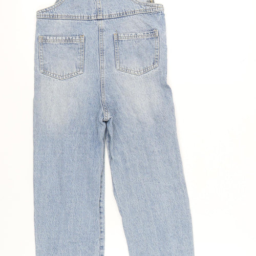 Little Kids Girls Blue Denim Dungarees Jeans 8-9Y Embroidered Floral