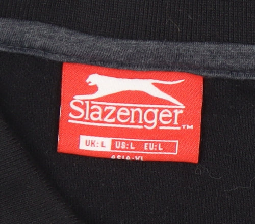 Slazenger Men’s Black Polo Shirt L Regular Fit Short Sleeve Sports