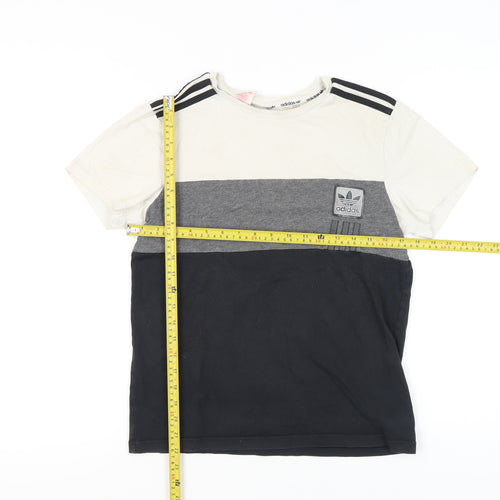 Adidas Boys White Grey Black T-Shirt 13-14 Years Colourblock Logo Top