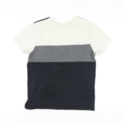 Adidas Boys White Grey Black T-Shirt 13-14 Years Colourblock Logo Top