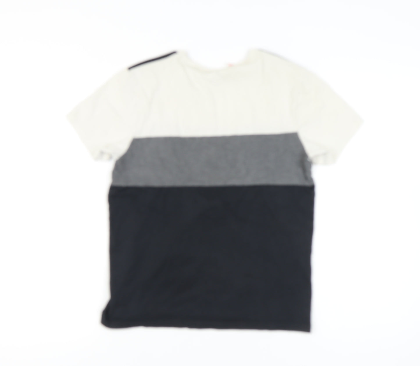 Adidas Boys White Grey Black T-Shirt 13-14 Years Colourblock Logo Top