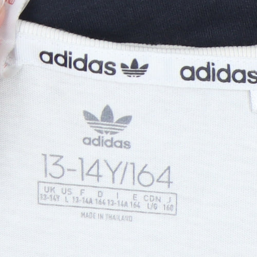 Adidas Boys White Grey Black T-Shirt 13-14 Years Colourblock Logo Top