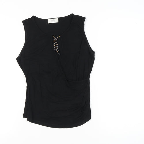 Wallis Petite Women’s Black Beaded Wrap Tank Top Size 14