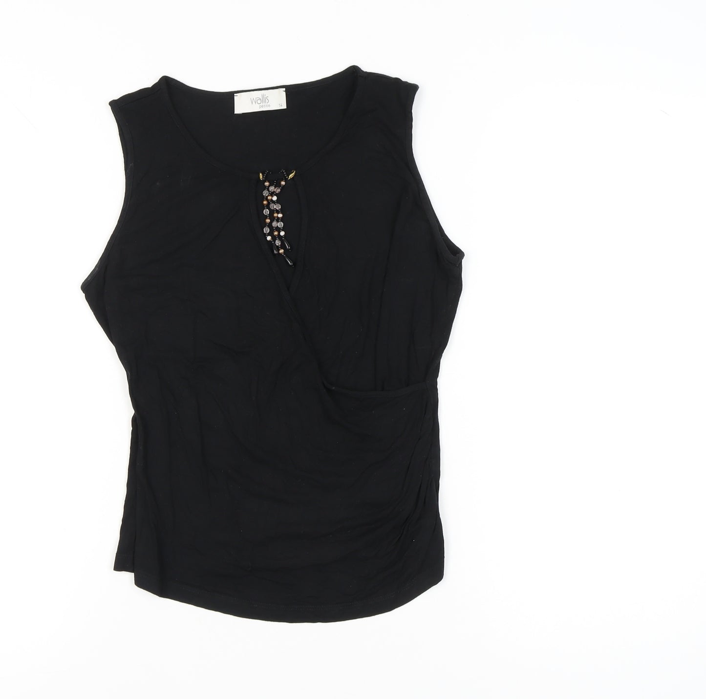Wallis Petite Women’s Black Beaded Wrap Tank Top Size 14