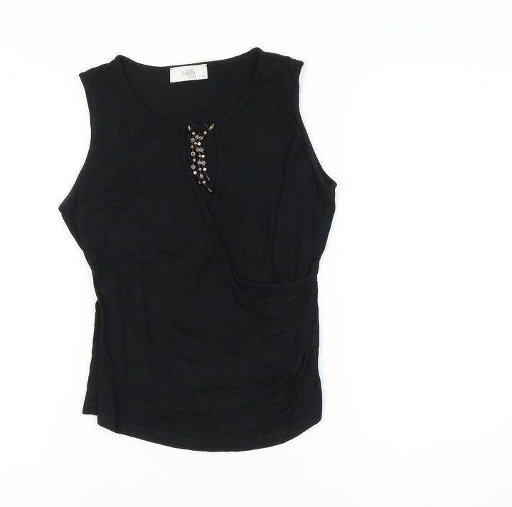 Wallis Petite Women’s Black Beaded Wrap Tank Top Size 14