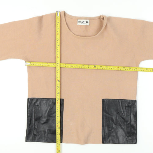 Essentiel Antwerp Women's Beige Pullover Jumper S Merino Wool Blend Leather Pockets