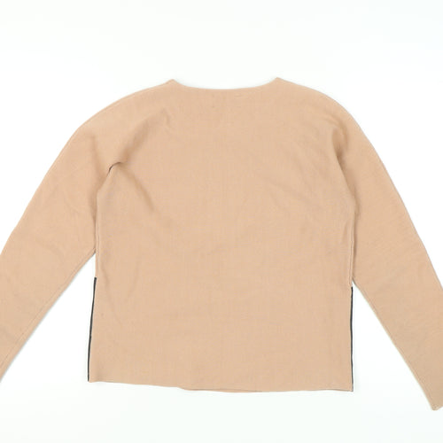 Essentiel Antwerp Women's Beige Pullover Jumper S Merino Wool Blend Leather Pockets