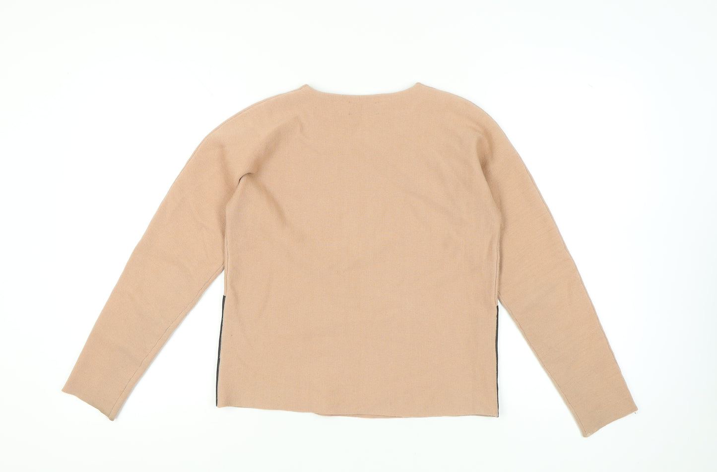 Essentiel Antwerp Women's Beige Pullover Jumper S Merino Wool Blend Leather Pockets