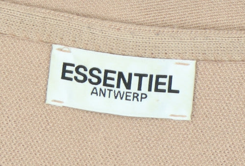 Essentiel Antwerp Women's Beige Pullover Jumper S Merino Wool Blend Leather Pockets