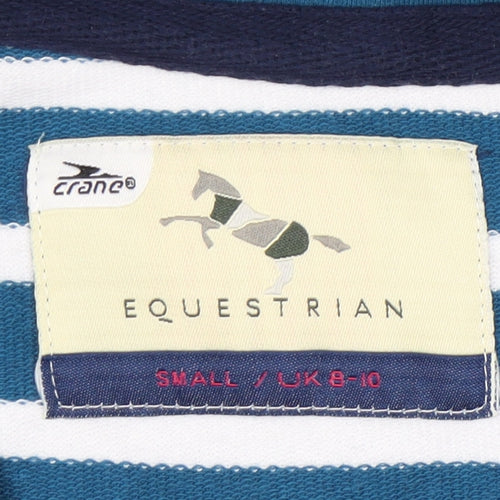 Crane Women’s Blue Striped Sweatshirt UK 10 Equestrian 1/2 Zip