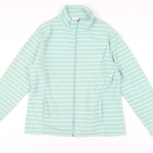 Anne de Lancay Women's Green Striped Fleece Jacket Size M