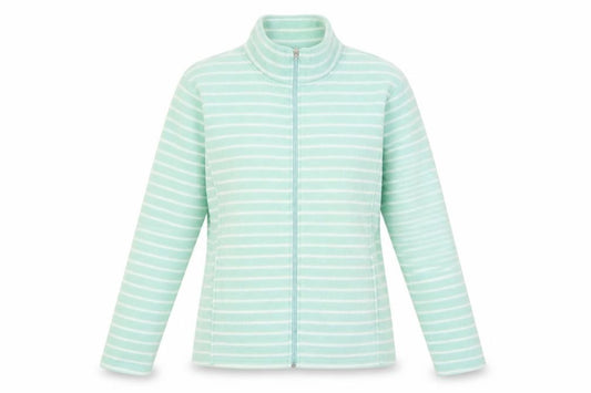 Front view of Anne de Lancay Women's Green Striped Fleece Jacket, size M