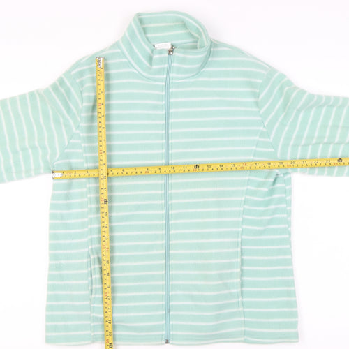 Anne de Lancay Women's Green Striped Fleece Jacket Size M