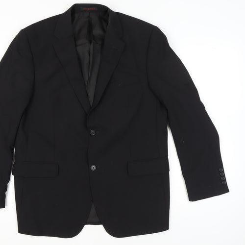 Jeff Banks Men’s Black 42R Wool Blazer Regular Fit 2-Button Jacket