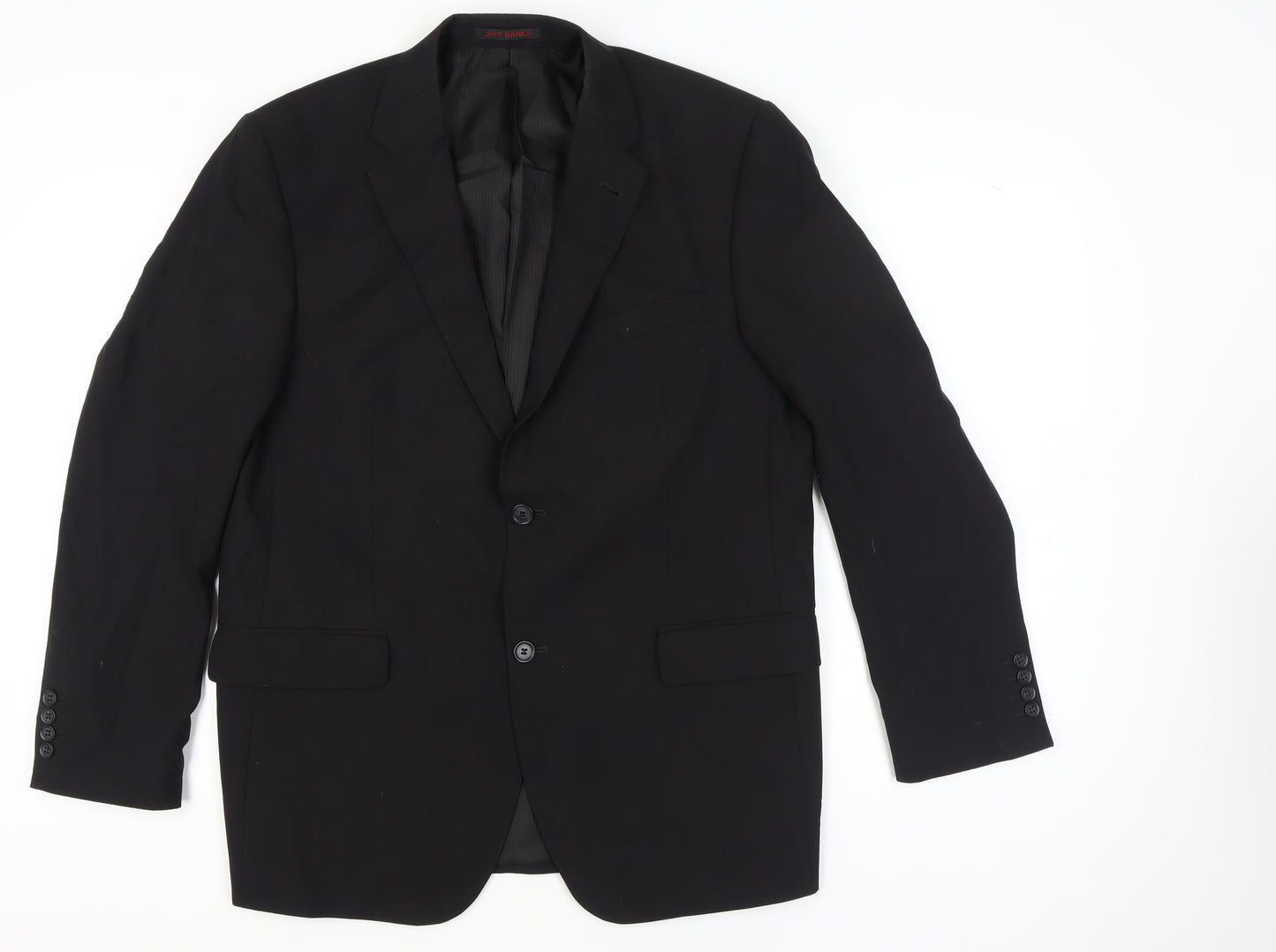 Jeff Banks Men’s Black 42R Wool Blazer Regular Fit 2-Button Jacket
