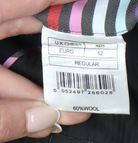 Jeff Banks Men’s Black 42R Wool Blazer Regular Fit 2-Button Jacket