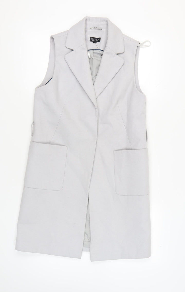 Topshop Women’s Grey Long Waistcoat UK 10 Sleeveless Workwear