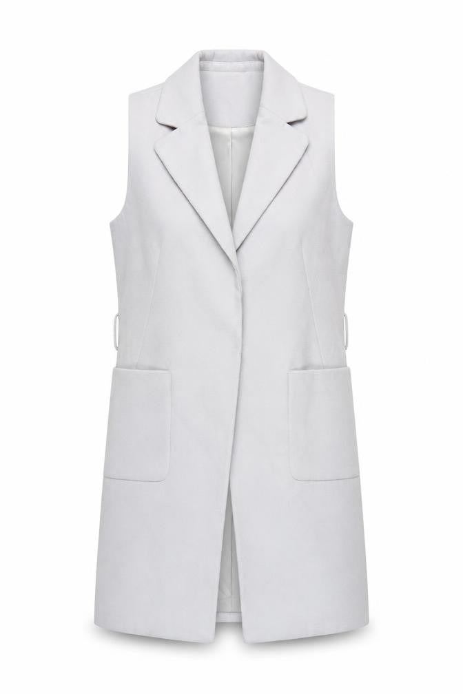 Topshop Women’s Grey Long Waistcoat UK 10 Sleeveless Workwear